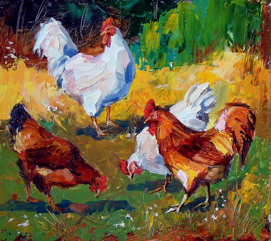 Roosters and Chickens Painting by Ruslan Sabiroff