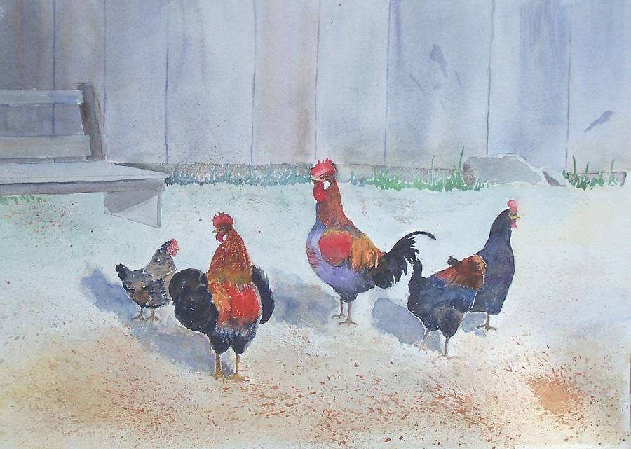 Roosters Painting by Christine Lathrop