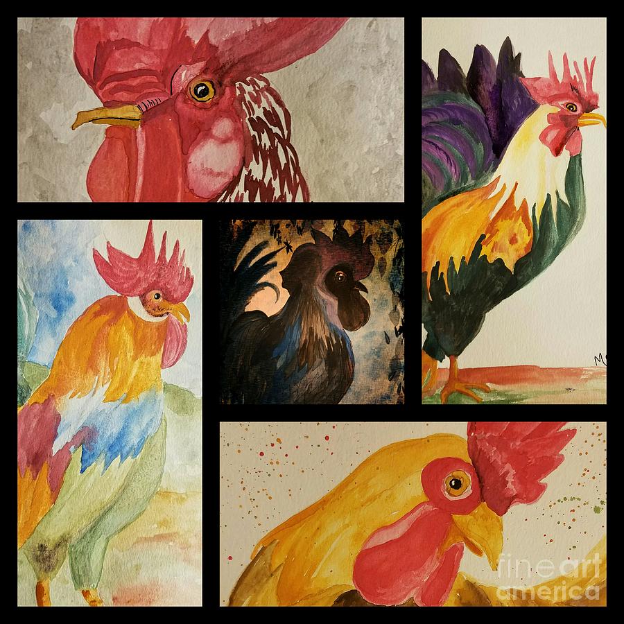 Roosters Painting by Maria Urso