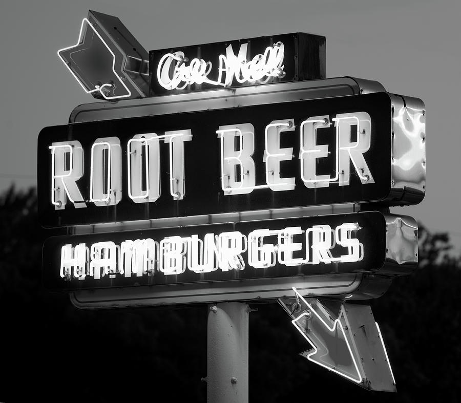 Root Beer Neon B W 053118 Photograph by Rospotte Photography