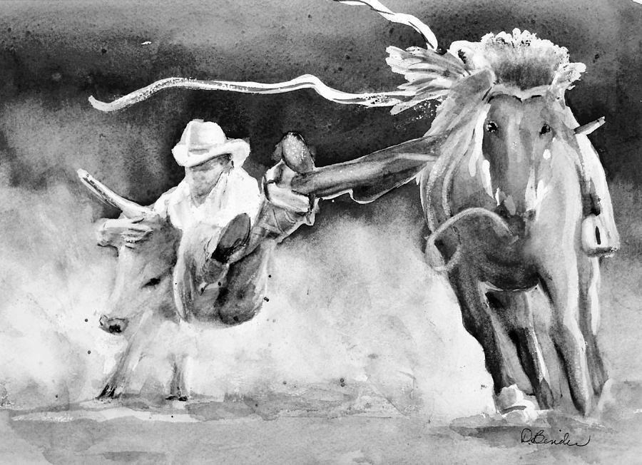 Cowboy Painting - Ropeem Ride em BW by Diane Binder Cowboy Painting - Ropeem Ride em BW by Diane Binder