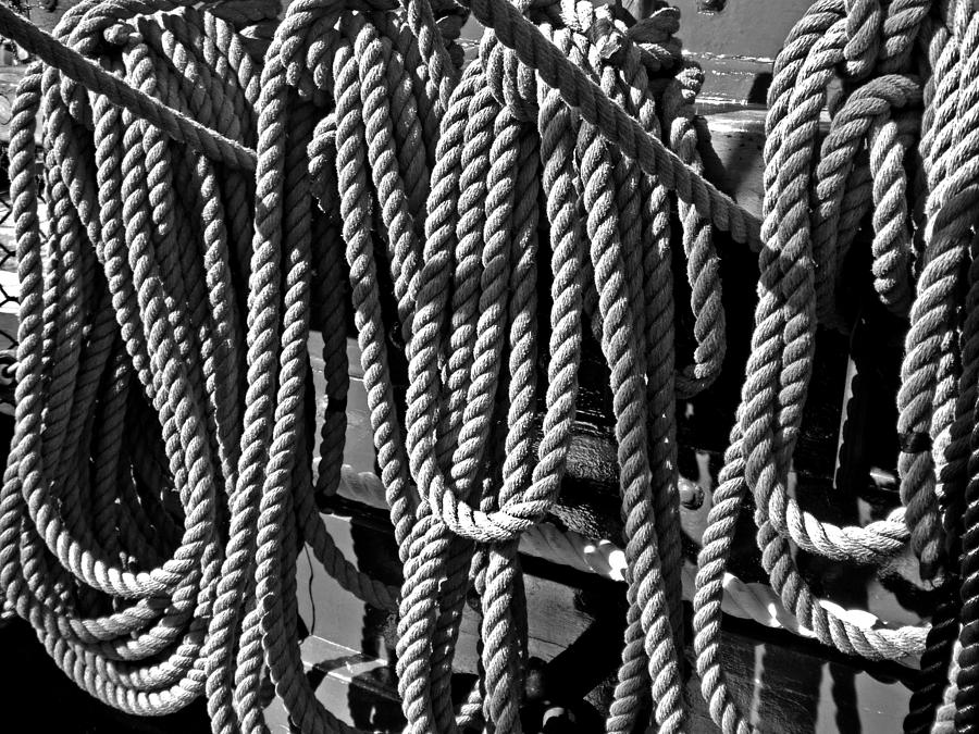 Ropes for the Rigging BW 1 Photograph by Mark Sellers - Pixels