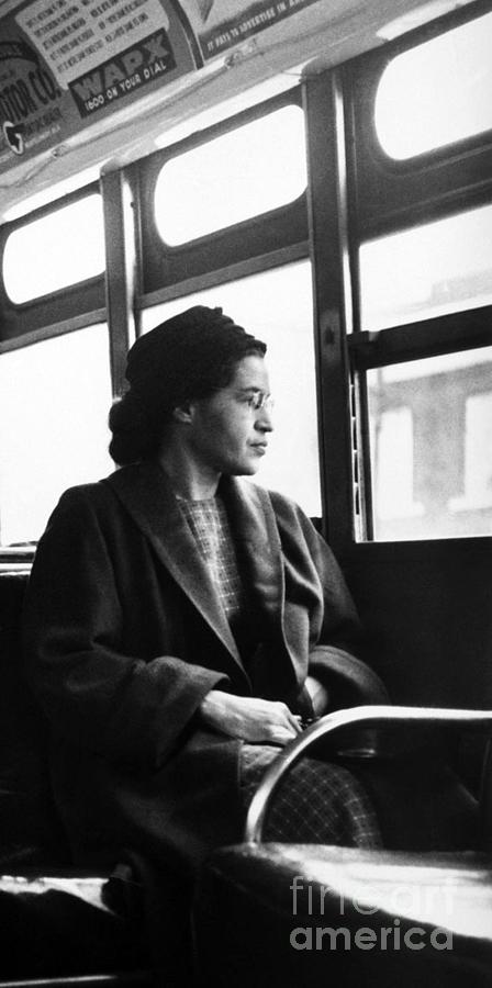Rosa Parks sitting on a bus in Montgomery, Alabama Photograph by American School