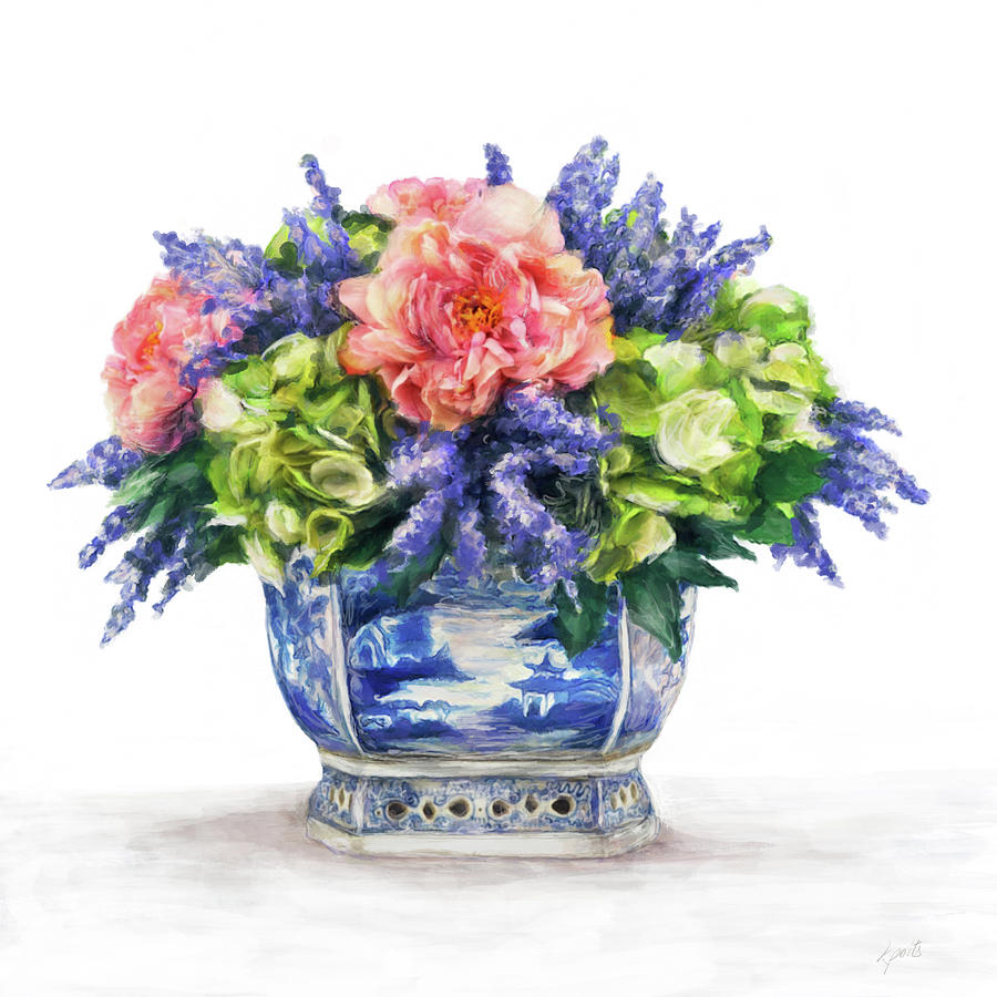 Rose Painting - Rose and Hydrangea Chinoiserie by Kimberly Potts