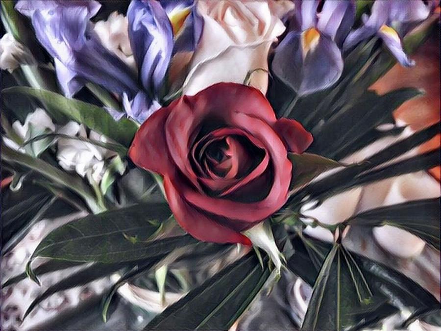 Rose And Iris Digital Art by Kathleen Moroney