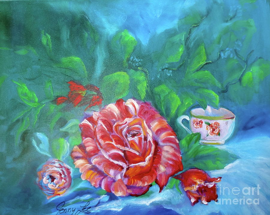 Rose and Teacup Jenny Lee Discount Painting by Jenny Lee