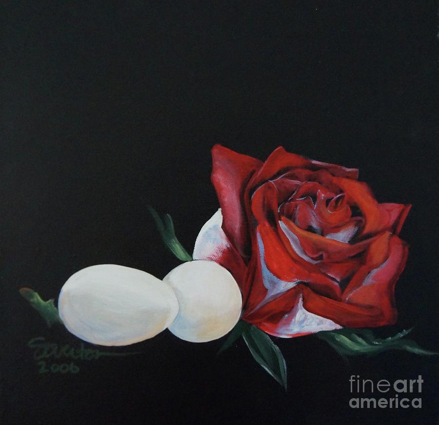 Rose and the Eggs Acrylic Painting Painting by Shelley Overton