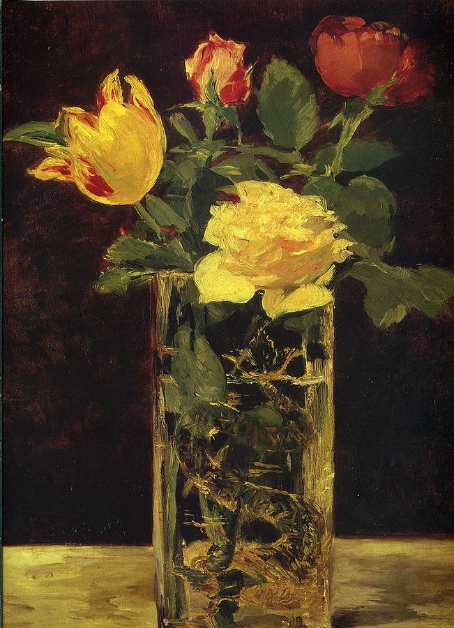 Edouard Manet Painting - Rose and tulip by Celestial Images
