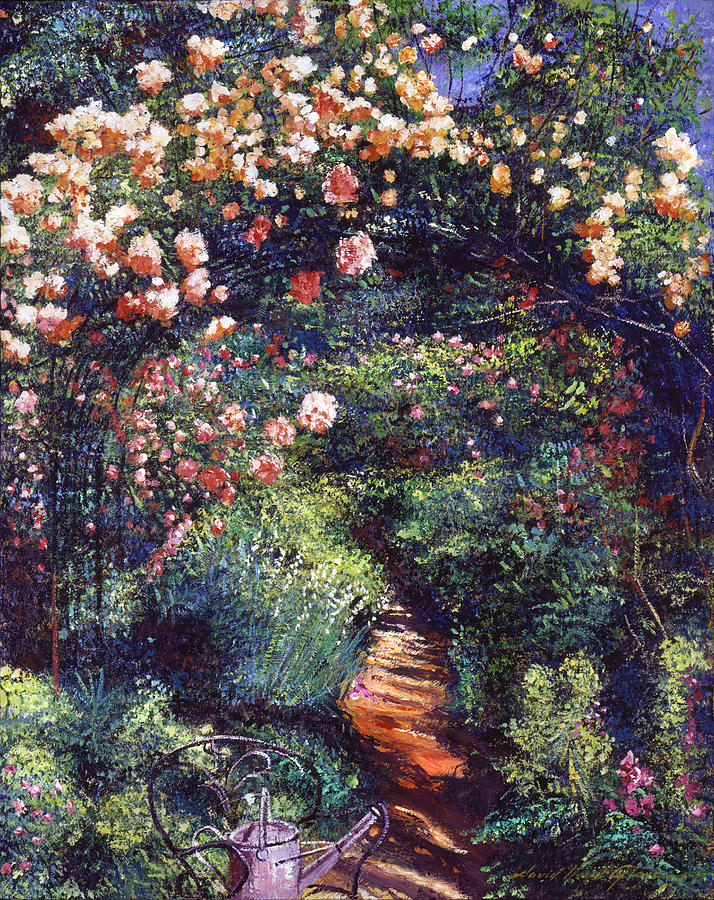 Garden Painting - Rose Arbor Pathway by David Lloyd Glover