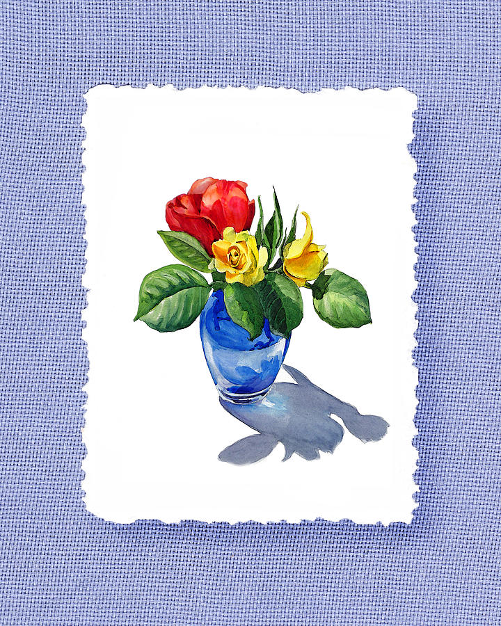 Rose Bouquet On Baby Blue Painting by Irina Sztukowski