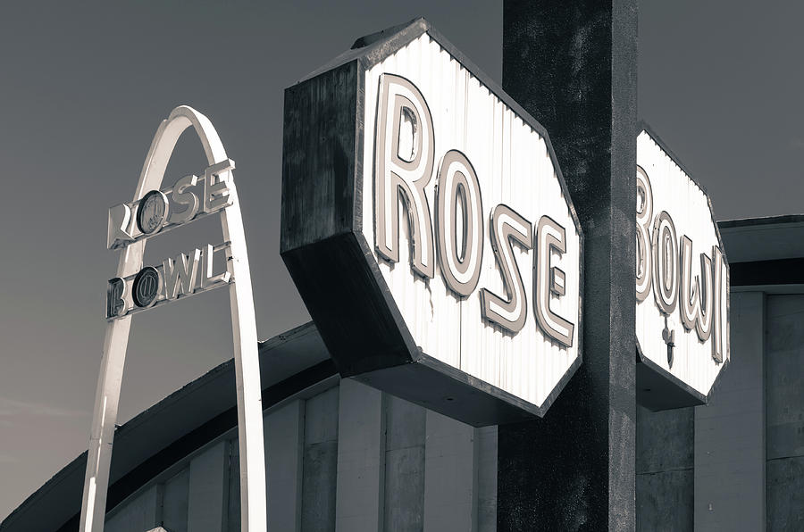 Architecture Photograph - Rose Bowl Tulsa - Icon of Route 66 - Black and White by Gregory Ballos