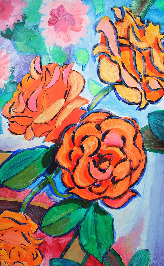 Rose Bush With Orange Flowers Painting by Mike Jory