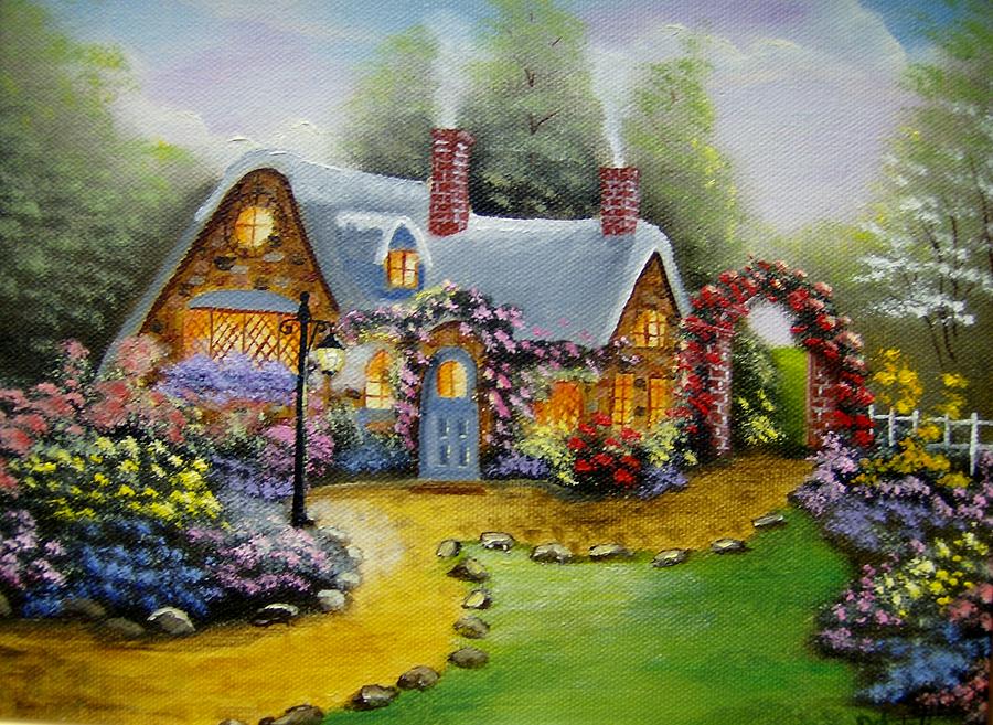 Rose Cottage Painting by Debra Campbell