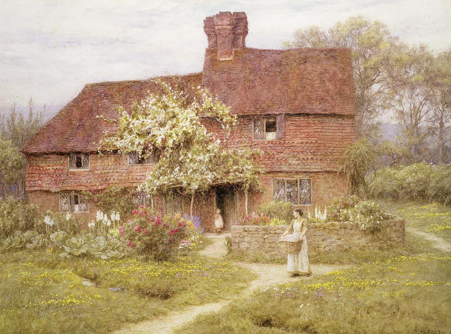 Garden Painting - Rose Cottage by Helen Allingham