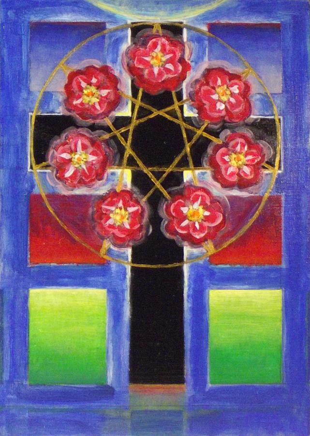 Rose Cross with 7 Pointed Star, Stephen Hawks 2015 Painting by Stephen Hawks