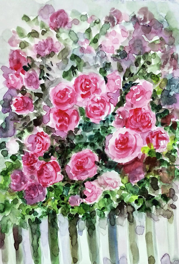 Rose garden Painting by Asha Sudhaker Shenoy