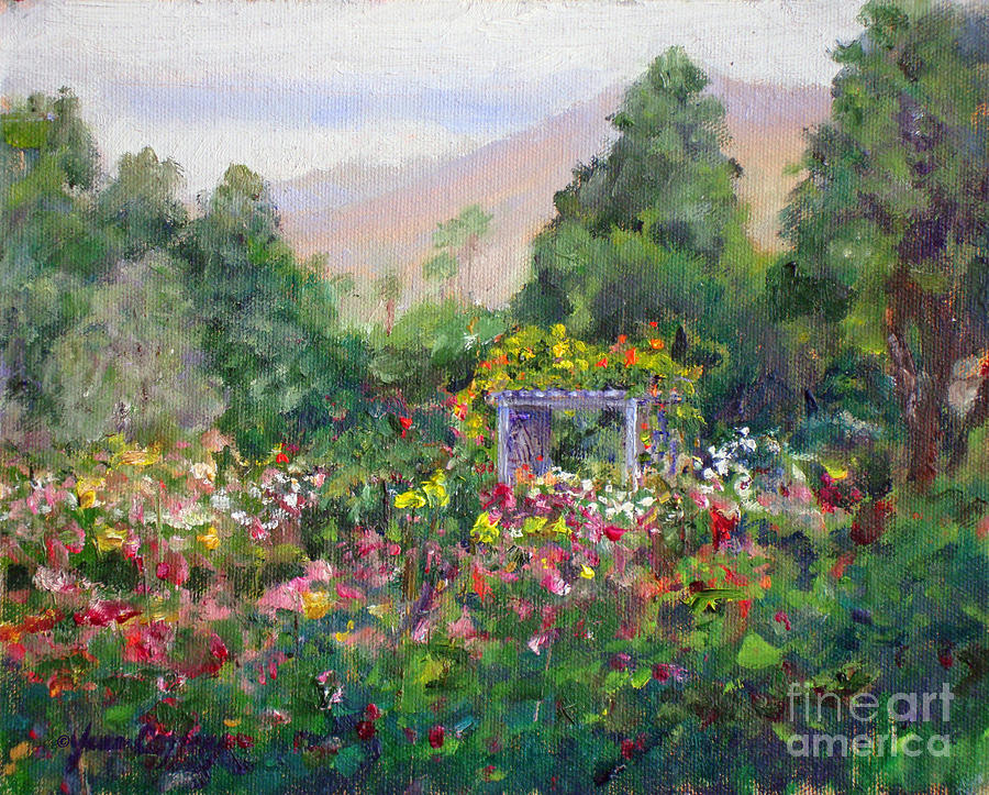 Rose Garden In Bloom Painting by Joan Coffey