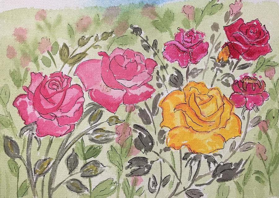Rose Drawing - Rose garden by Pushpa Sharma