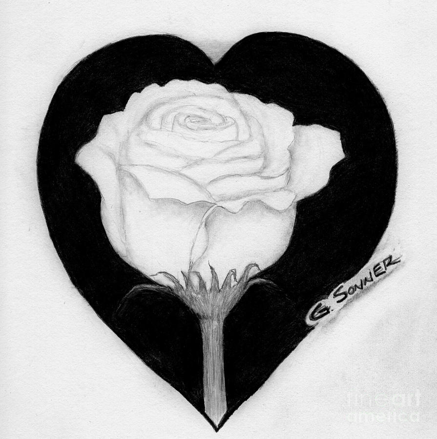how to draw a heart with a rose through it