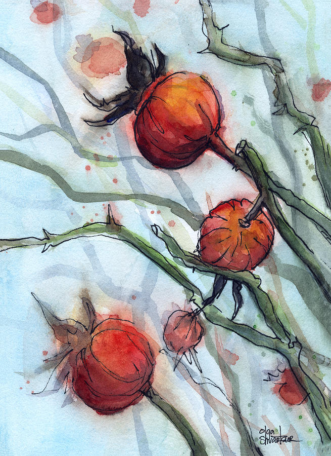 Tea Painting - Rose Hips Abstract  by Olga Shvartsur