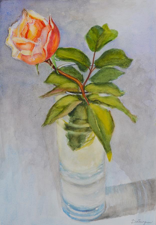 Rose in a glass vase Painting by Dai Wynn