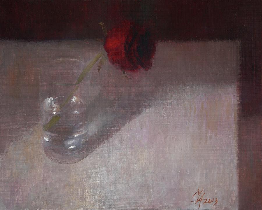 Rose in Glass Painting by Attila Meszlenyi