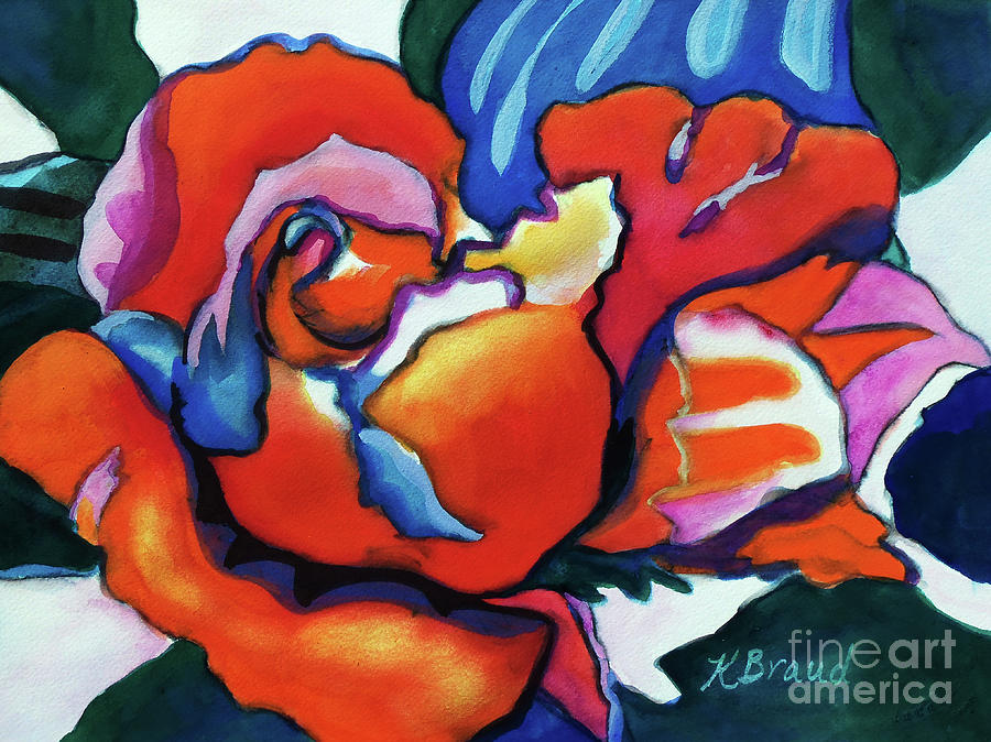 Rose in Outline Painting by Kathy Braud