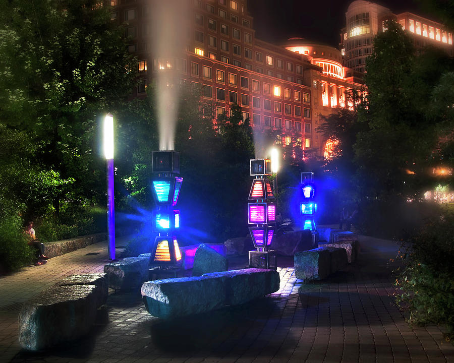 Rose Kennedy Greenway Steam Sculpture Garden at Night Photograph by Joann Vitali