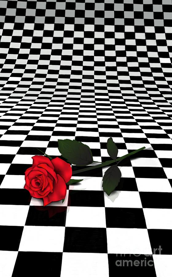 Red Rose Digital Art - Rose on black and white #0073 by Ula Zogman