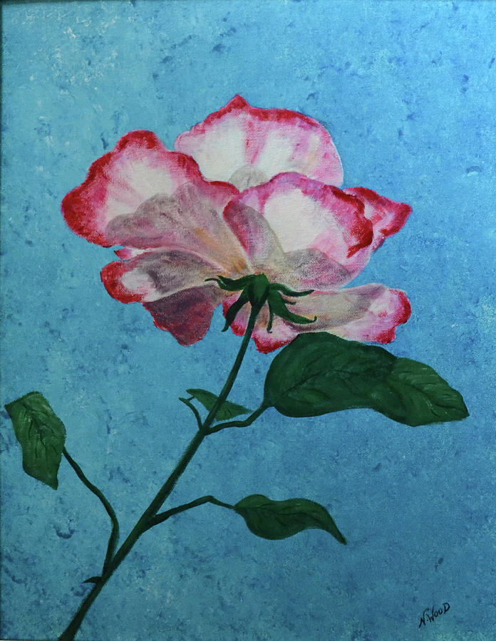Rose on Blue Painting by Nancy Sisco