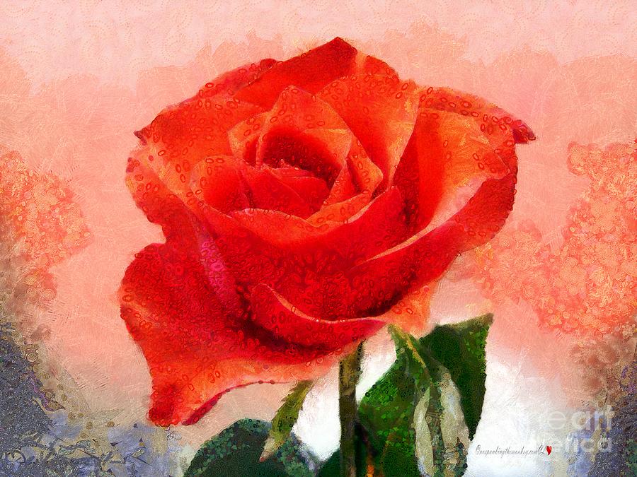 Rose Painting - Rose Red Orange Fragmented in Thick Paint by Catherine Lott
