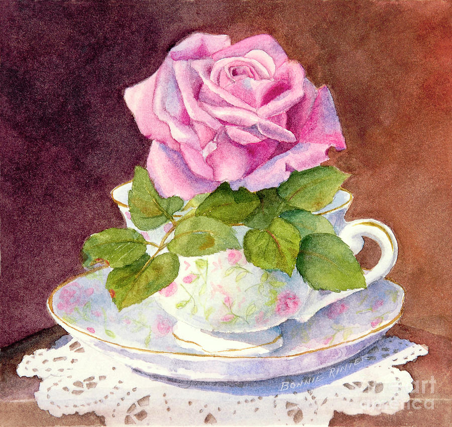 Rose Tea Painting by Bonnie Rinier