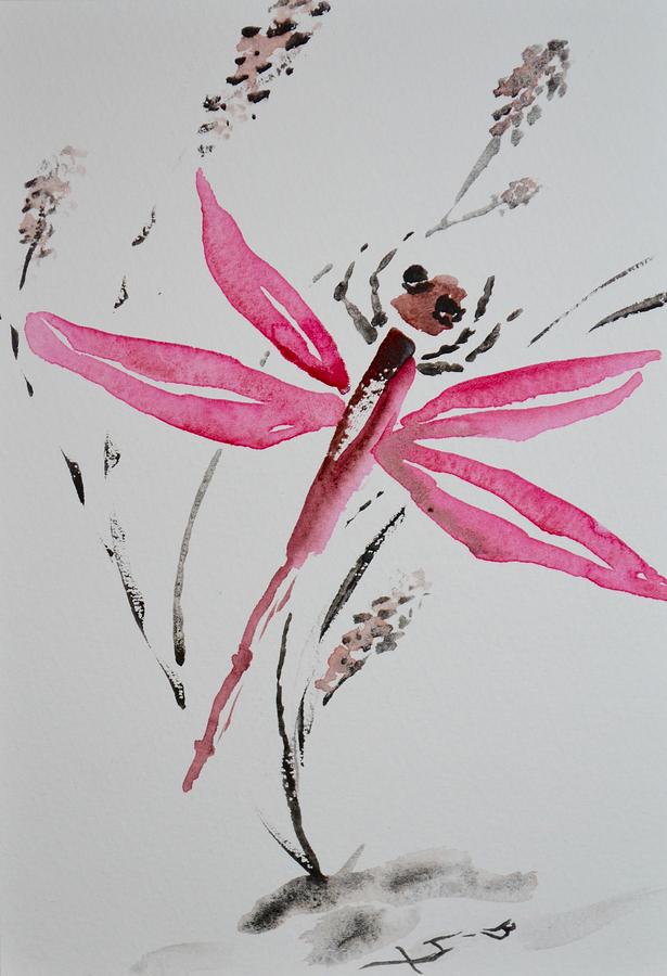 Rose Toned Dragonfly Painting by Beverley Harper Tinsley