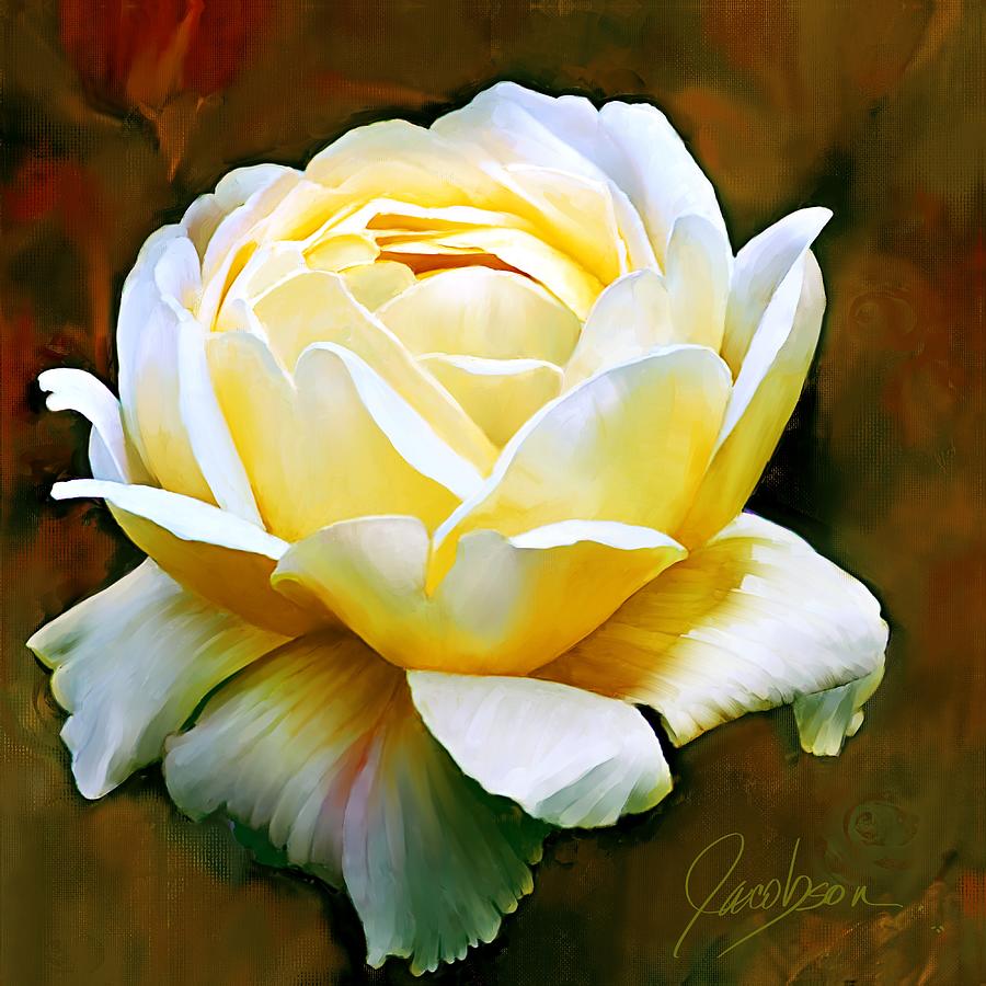 Rose White_GreenGold Painting by Jackie Medow-Jacobson