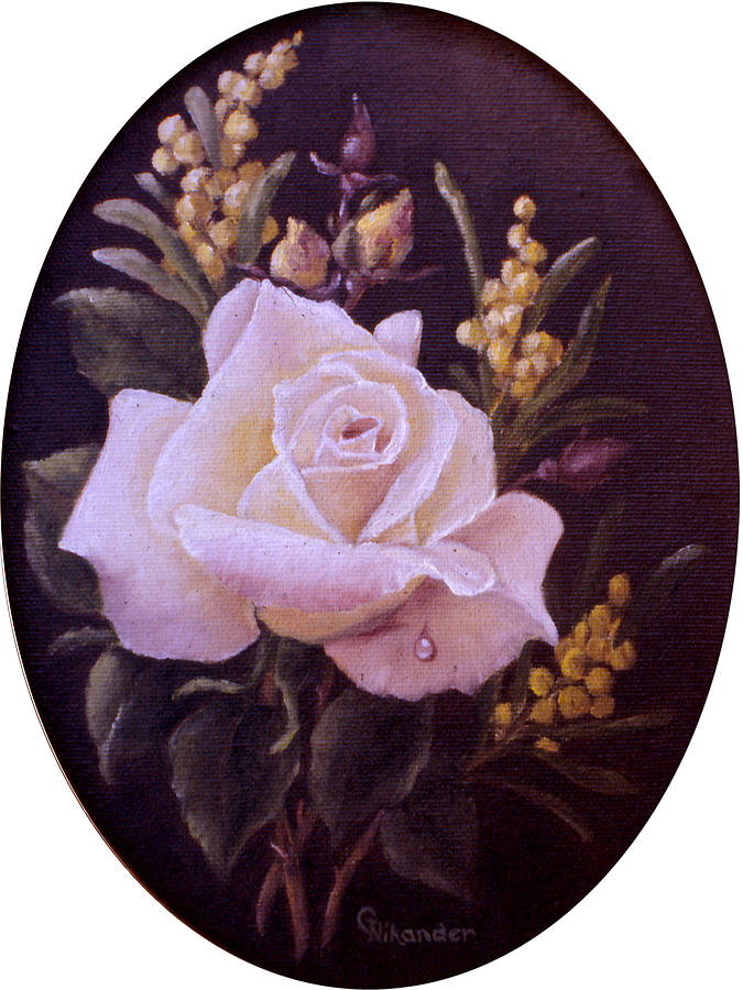 Rose with a dew drop Painting by Grace Nikander