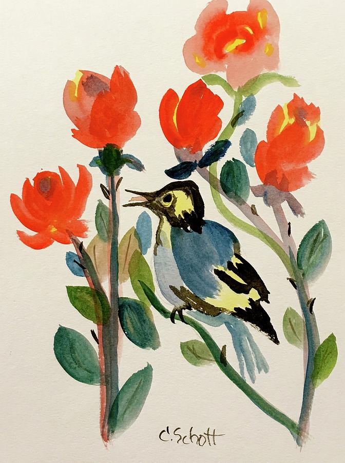 Bluebird Painting - Rose With Blue Bird by Christina Schott