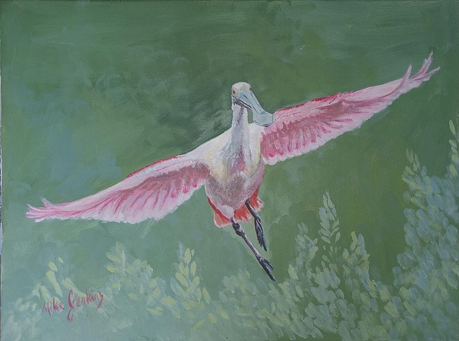 Roseate Spoonbill Painting by Mike Jenkins