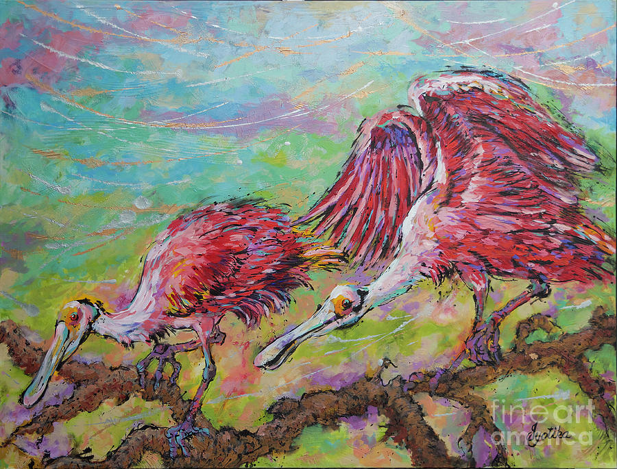 Roseate Spoonbills Painting by Jyotika Shroff