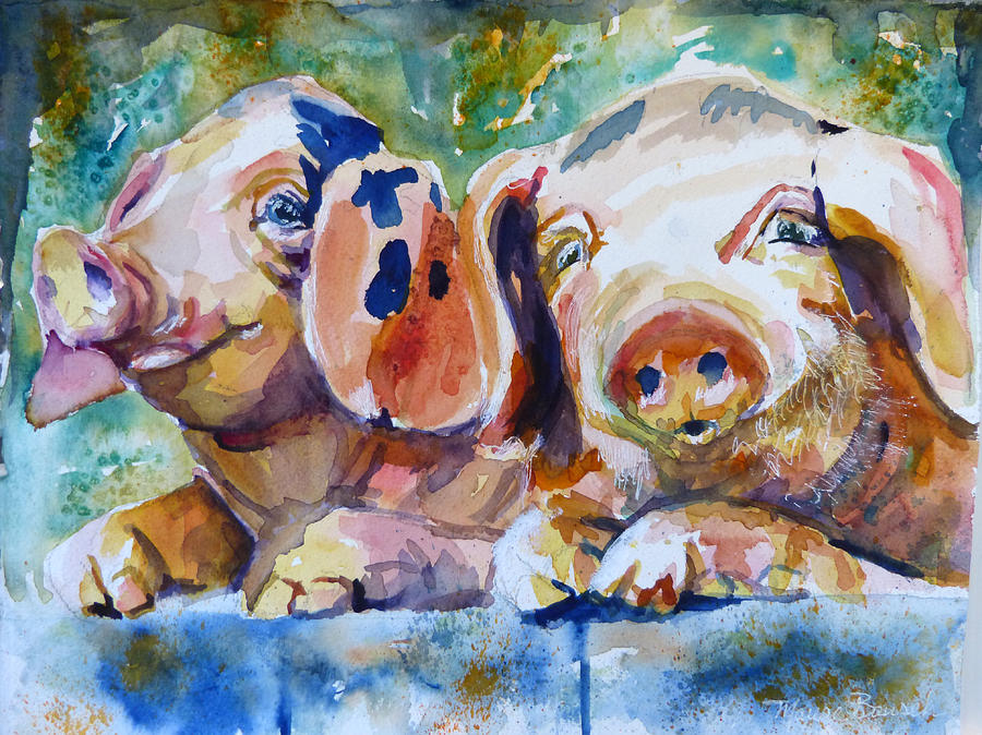 Pig Painting - Rosebud and Tulip by P Maure Bausch