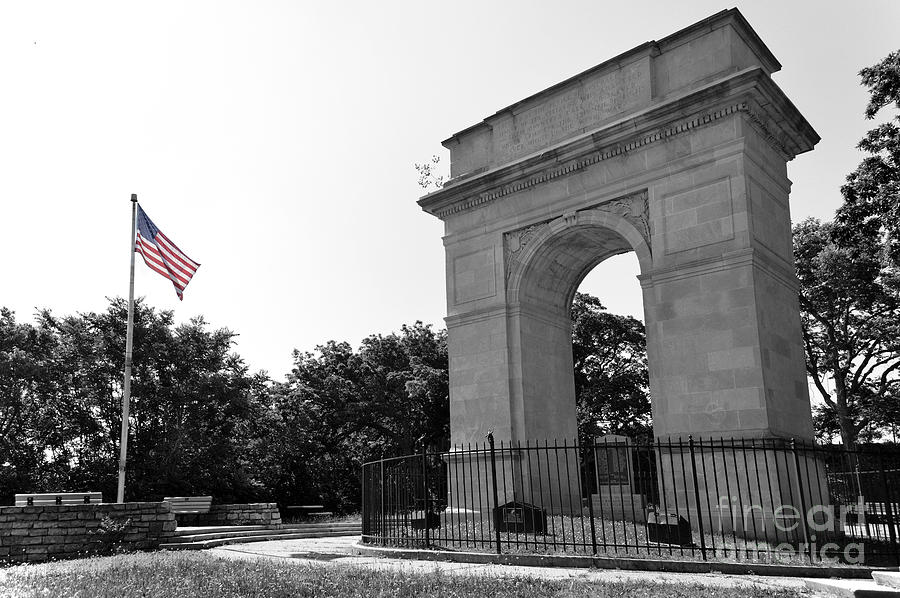 Rosedale Memorial Arch and Flag B W Photograph by Catherine Sherman