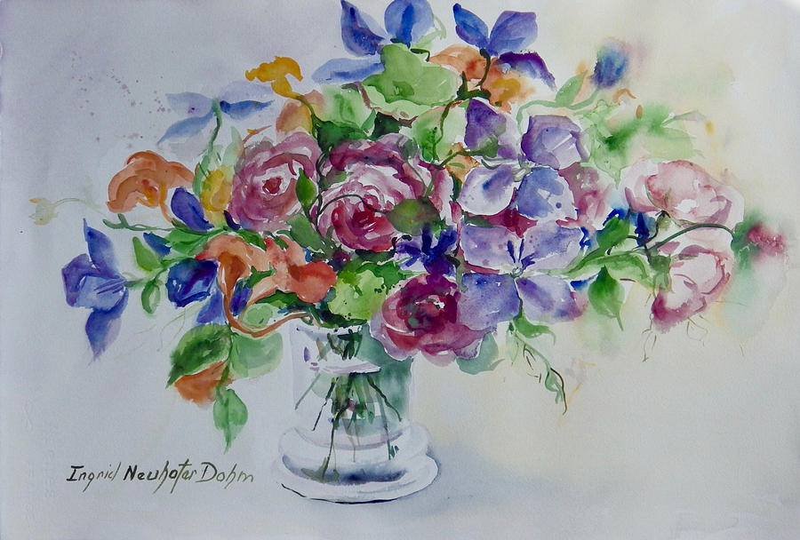 Roses and Clematis Painting by Ingrid Dohm