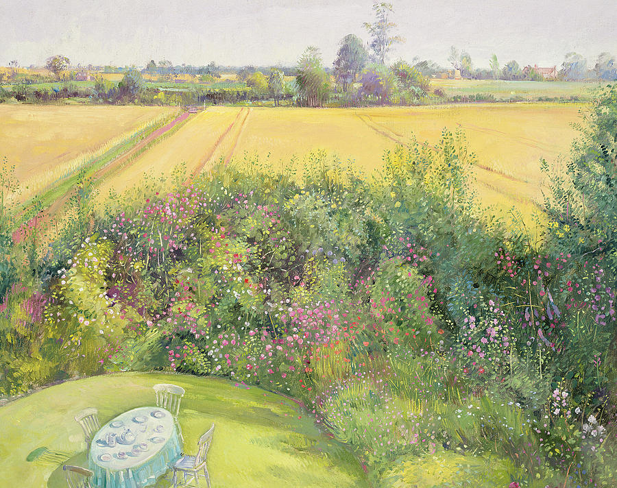 Rose Painting - Roses and Cornfield by Timothy Easton