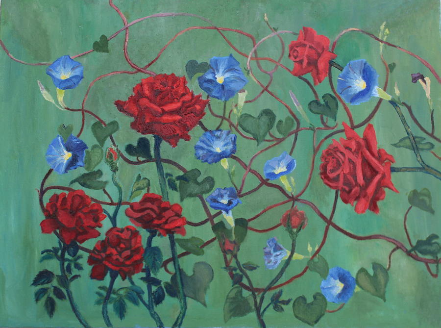 Roses and Morning Glories Painting by Vera Smith