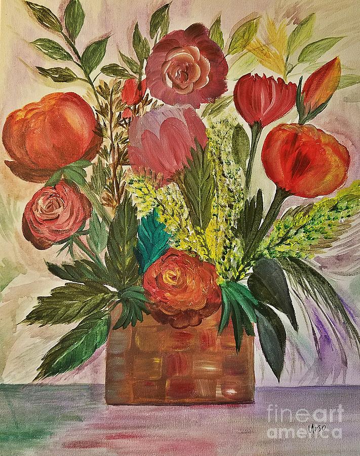 Roses and Peonies Painting by Maria Urso