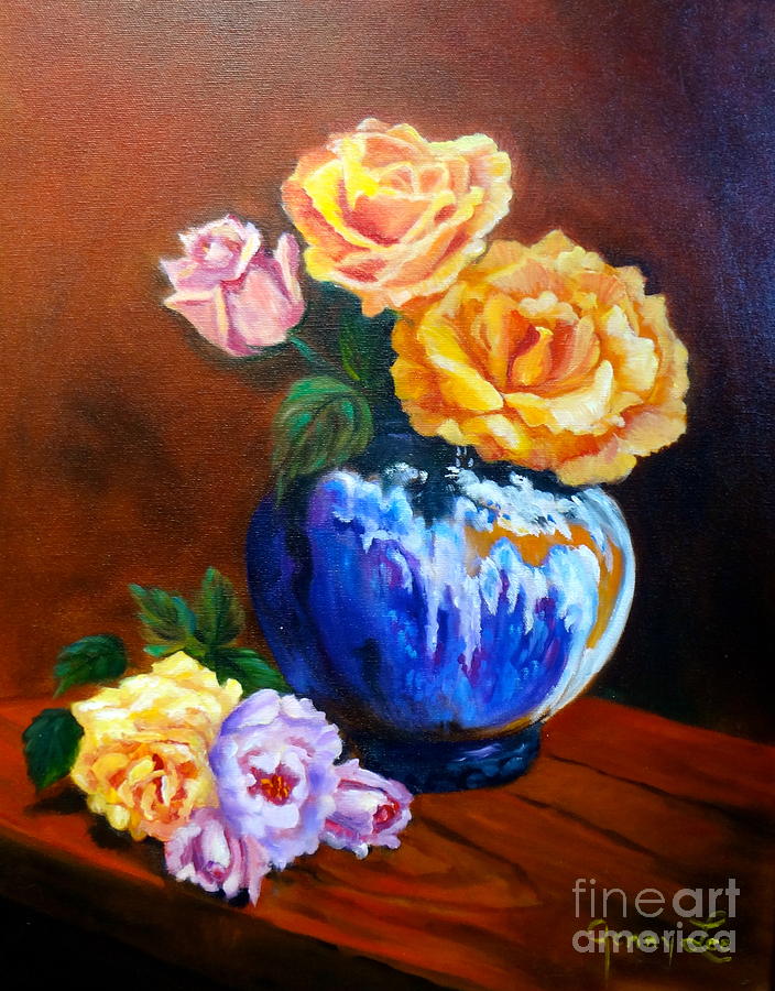 Roses and Purple  Vase Jenny Lee Discount Painting by Jenny Lee