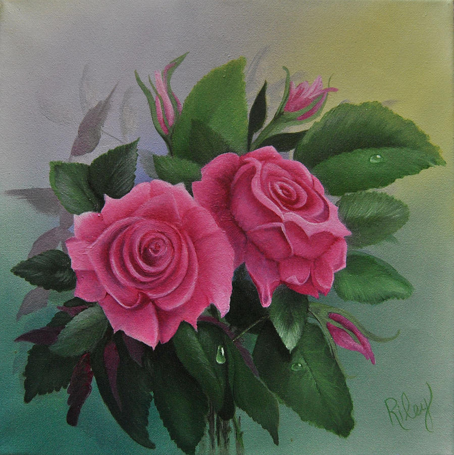 Roses and waterdrop Painting by Teresa Riley