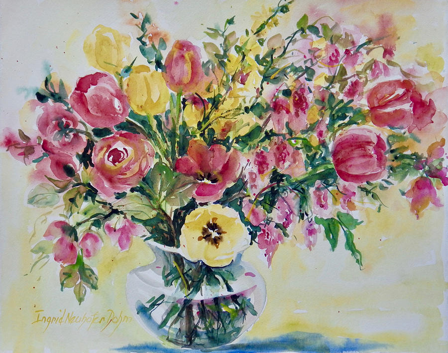 Roses and Tulips Painting by Ingrid Dohm