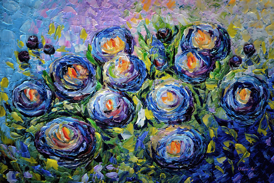 Roses are Blue  Painting by Lena Owens - OLena Art Vibrant Palette Knife and Graphic Design