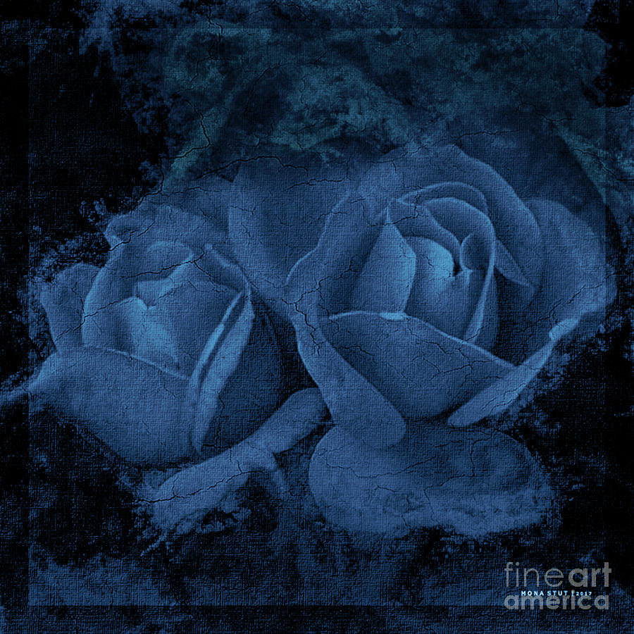 Roses Blue Azul Mixed Media