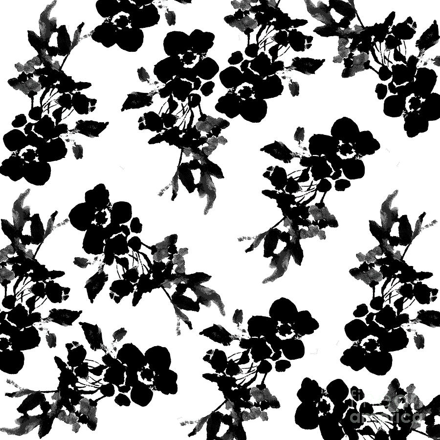 Roses Black And White Watercolor Pattern Painting by Saundra Myles